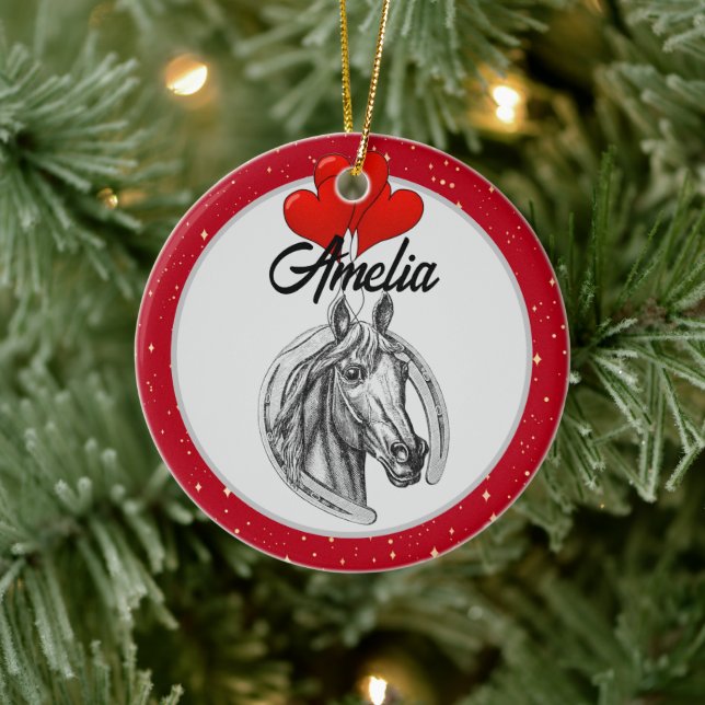 Adorno De Cerámica Caballo y corazón personalizados (Árbol)