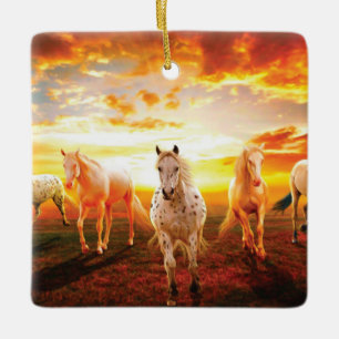 Adorno De Cerámica Caballos al atardecer lanzando almohada