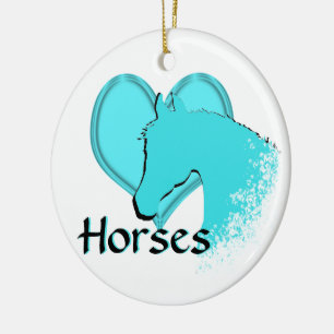 Adorno De Cerámica Caballos de Corazón III (aqua)