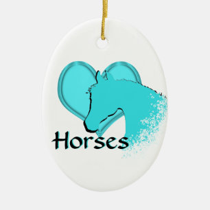 Adorno De Cerámica Caballos de Corazón III (aqua)