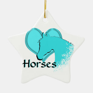 Adorno De Cerámica Caballos de Corazón III (aqua)