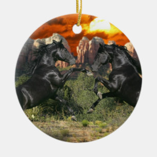 Adorno De Cerámica Caballos de la fantasía: Magia negra