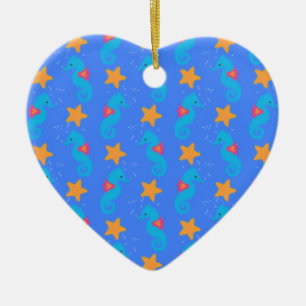 Adorno De Cerámica Caballos De Mar Azules Y Patrón De Starfish