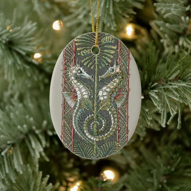 Adorno De Cerámica Caballos de mar y algas marinas, Art Nouveau vinta (Árbol)