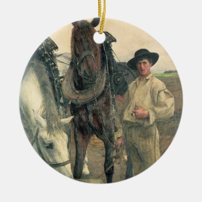 Adorno De Cerámica Caballos en el canal del agua, 1884 (aceite en (Frente)