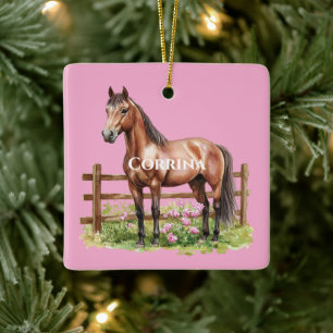Adorno De Cerámica Caballos marrones rosados