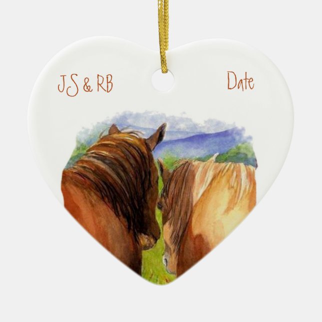 Adorno De Cerámica Caballos románticos adornados con personalizado qu (Frente)