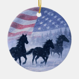 Adorno De Cerámica Caballos Salvajes Country Western en la Navidad de
