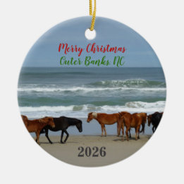Adorno De Cerámica Caballos Salvajes Outer Banks OBX Navidad 2026