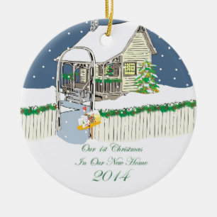 Adorno De Cerámica Cabaña casera Nevado de 2014 nueva navidad