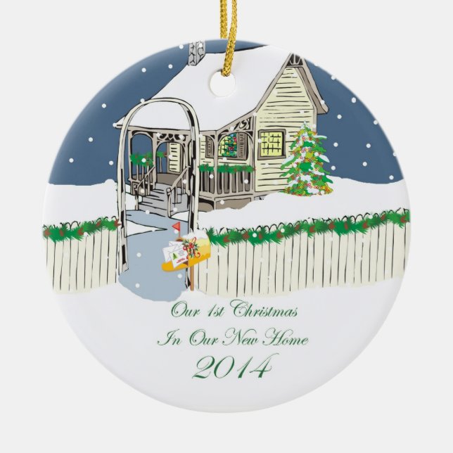 Adorno De Cerámica Cabaña casera Nevado de 2014 nueva navidad (Frente)