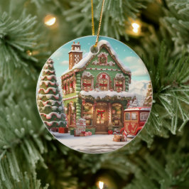 Adorno De Cerámica Cabaña de caramelo Ornament Gingerbread