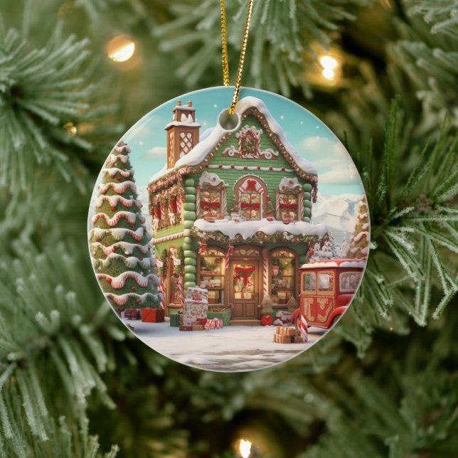 Adorno De Cerámica Cabaña de caramelo Ornament Gingerbread (Árbol)
