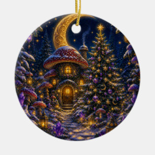 Adorno De Cerámica Cabaña de hongos encantada Moon Child Navidad