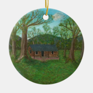 Adorno De Cerámica Cabaña de madera y árboles
