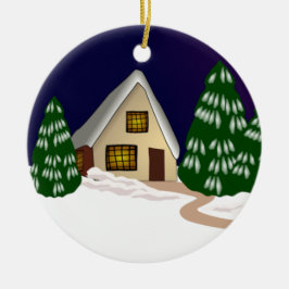 Adorno De Cerámica Cabaña de nieve y árboles