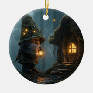 Adorno De Cerámica Cabaña encantada de Gnome a la luz de la luna: Fan