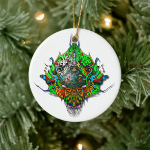 Adorno De Cerámica Cabeza Alien - verde