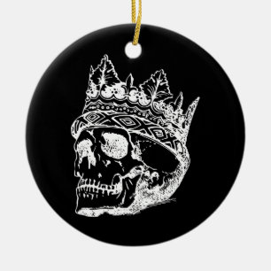 Adorno De Cerámica Cabeza de esqueleto con corona en una
