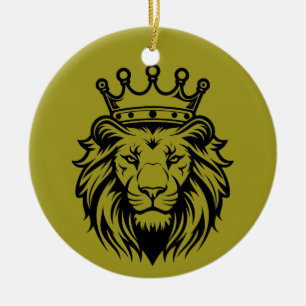 Adorno De Cerámica Cabeza de León con Silueta de Corona - Negro 1