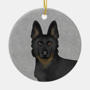 Adorno De Cerámica Cabeza de perro cartoon de Pastor Alemán Bi-Black 