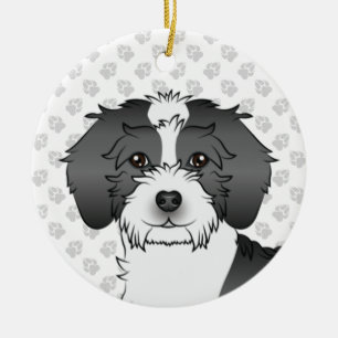 Adorno De Cerámica Cabeza de perro mini Goldendoodle de color parti n