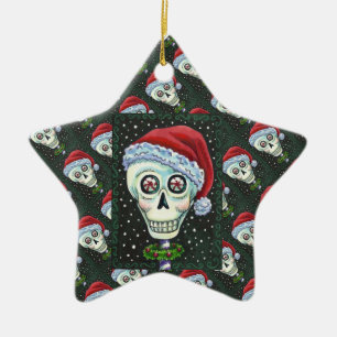 ADORNO DE CERÁMICA CABEZA MUERTA SANTA SKULL, NAVIDADES SKELETON HUMO