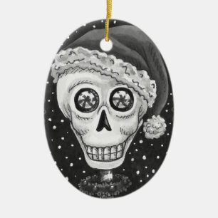 ADORNO DE CERÁMICA CABEZA MUERTA SANTA SKULL, NAVIDADES SKELETON HUMO