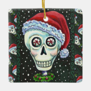 ADORNO DE CERÁMICA CABEZA MUERTA SANTA SKULL, NAVIDADES SKELETON HUMO