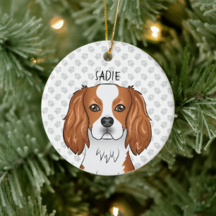 Adorno De Cerámica Cabeza y nombre de Spaniel Cavalier King Charles B