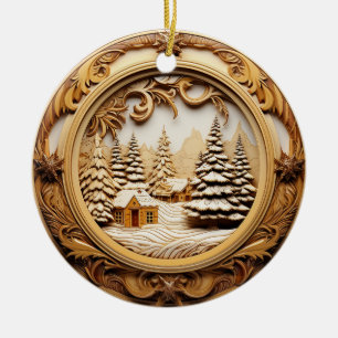 Adorno De Cerámica Cabina De Invierno De Madera 3D En El Bosque