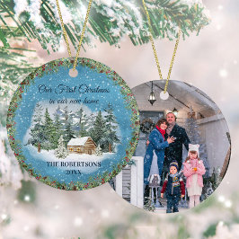 Adorno De Cerámica Cabina de invierno rústica primera foto de Navidad