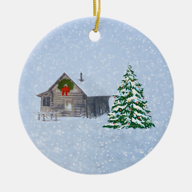 Adorno De Cerámica Cabina pacífica de Navidades de invierno (Frente)