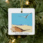 Adorno De Cerámica Cabo Carlos, VA Horseshoe Crab Sea Gull Beach<br><div class="desc">Ornamento con una imagen de gaviota de mar bidimensional sobrevolando la playa con olas. Personalizable de fecha atrás. Cabo Charles,  Virginia frente a Baskerville Font</div>