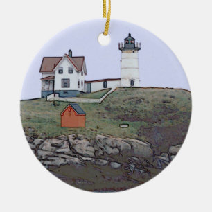 Adorno De Cerámica Cabo Neddick Nubble Lghthouse Maine