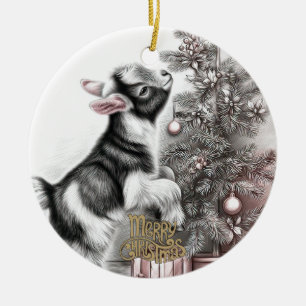 Adorno De Cerámica Cabra bebé Navidad 10 y TU FOTO