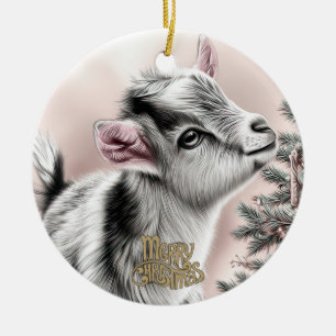 Adorno De Cerámica Cabra Bebé Navidad 12 y TU FOTO