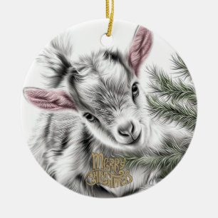 Adorno De Cerámica Cabra bebé Navidad 3 y TU FOTO