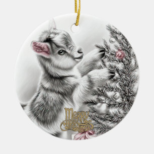 Adorno De Cerámica Cabra bebé Navidad 8 y TU FOTO