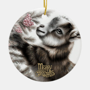 Adorno De Cerámica Cabra de Navidad 6 y TU FOTO