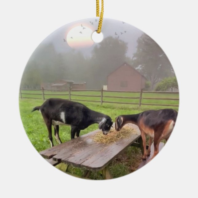 Adorno De Cerámica Cabras felices al atardecer (Frente)