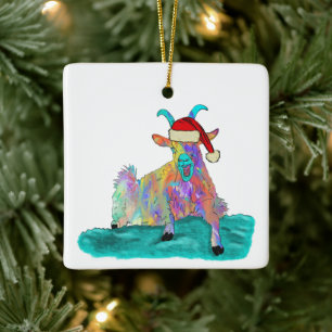 Adorno De Cerámica Cabrito divertido de Navidad gritando colorido