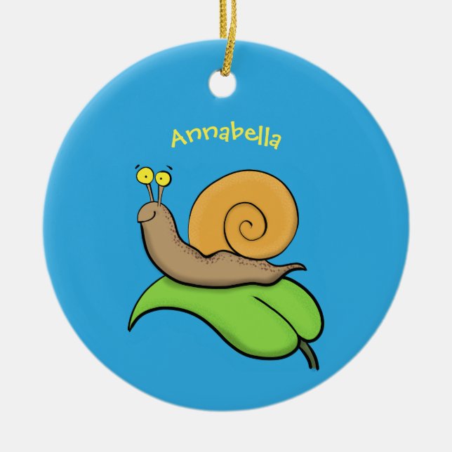 Adorno De Cerámica Caca, caracol feliz en un ilustracion personalizad (Frente)