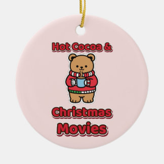 Adorno De Cerámica Cacao Caliente y Películas de Navidad Oso Lindo