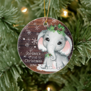 Adorno De Cerámica CACHÉ PRIMERO NAVIDAD Elefante Madera Snowflake