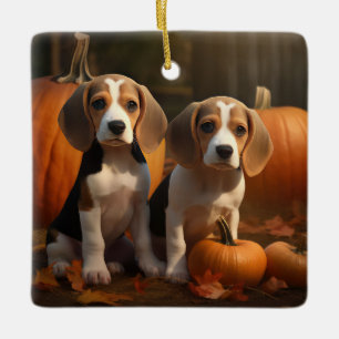 Adorno De Cerámica Cachorro Beagle Delicia de Otoño Calabaza