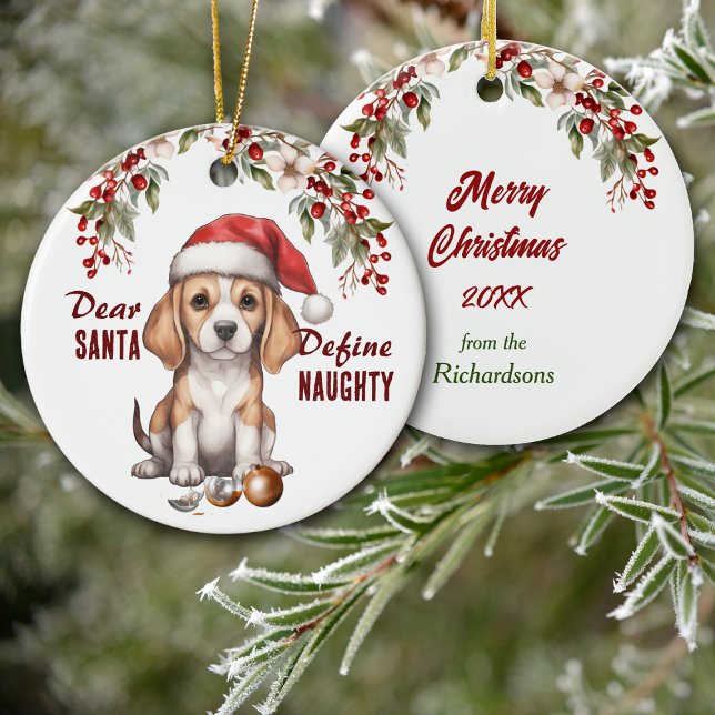 Adorno De Cerámica Cachorro Beagle Divertido Define Travieso Navidad (Subido por el creador)