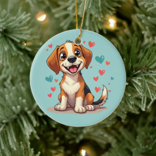 Adorno De Cerámica Cachorro Beagle Kawaii Adorable con Corazones Arte