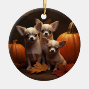 Adorno De Cerámica Cachorro Chihuahua Delicia de Otoño Calabaza 