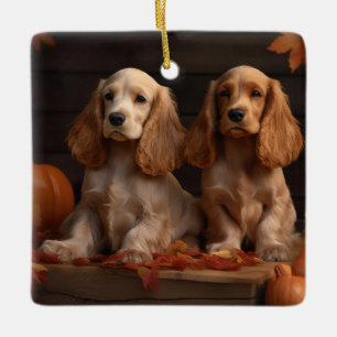 Adorno De Cerámica Cachorro Cocker Spaniel Delicia de Otoño Calabaza